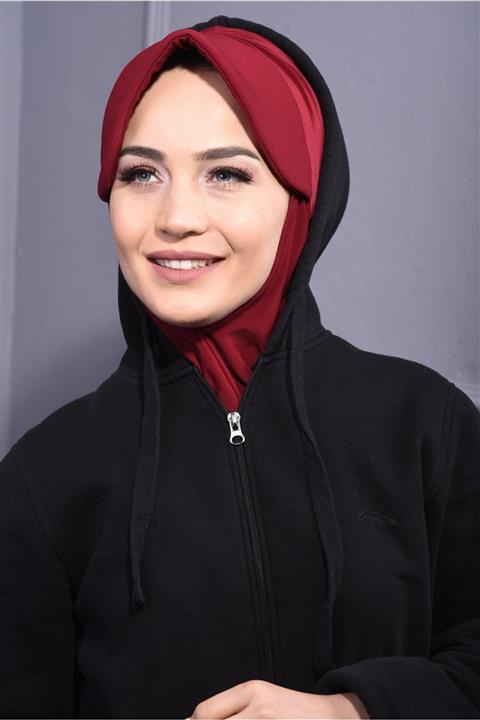 Gültopu Eşarp & Şal Kadın Bordo Boyunlu Spor Şapkalı Tesettür Bone