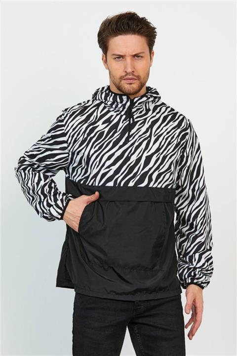 Buteks Unisex Şeritli Desenli Kapşonlu Yağmurluk