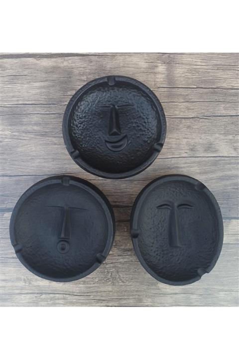 RAVELLO 3'lü Surat Beton Kül Tablası, Küllük (siyah)