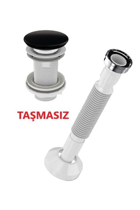 FE&GE STORE Lavabo Sifonu Pup-up Siyah Seramik Kafa Taşmasız