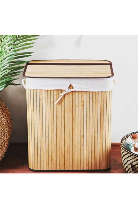 Şahane Pazar Porsima Katlanabilir Bambu 2 Bölmeli Çamaşır Sepeti Natur Pr33301 Fma03153