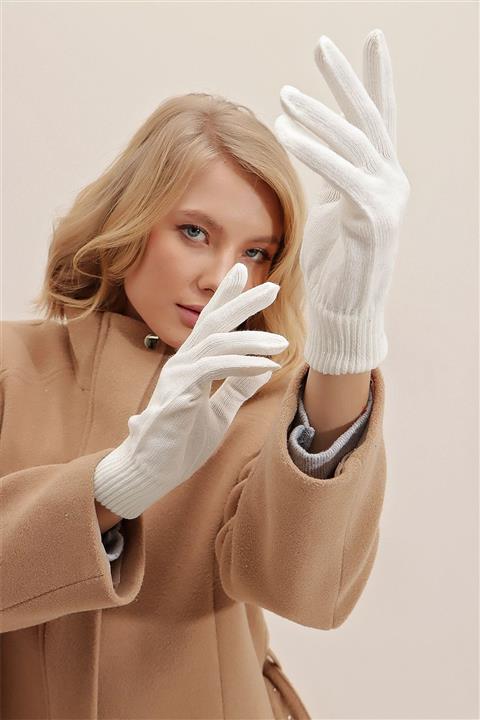Trend Alaçatı Stili Kadın Beyaz Örme Eldiven ALC-A2415