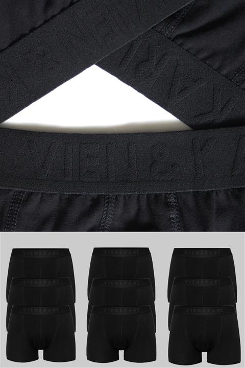 Vien&Karl Erkek Siyah 9'lu Paket Düz Likralı Boxer Şort