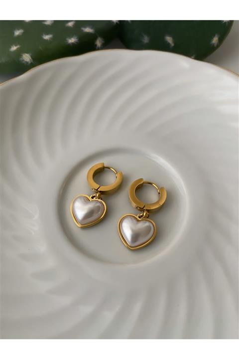 Lucky Designs Çelik Sedef Kalp Plaka Küpe