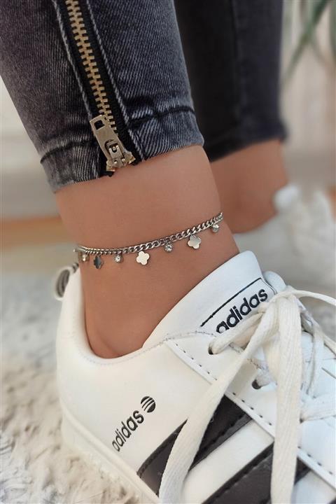 Çlk Accessories Çelik Taşlı Yonca Zincir Çelik Halhal Trhalhal4106 B35003