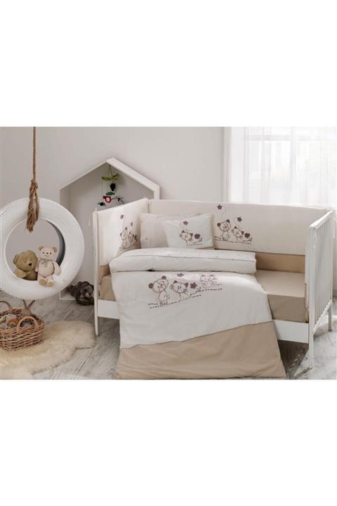 Taç Bej Cat Love Nakışlı Ranforce Bebek Uyku Seti