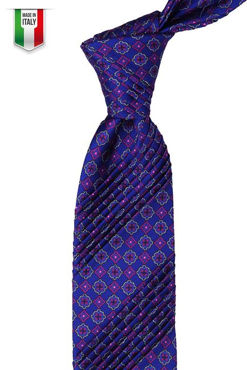 La Pescara Mavi Motif Desen Piliseli İpek Kravat EST14