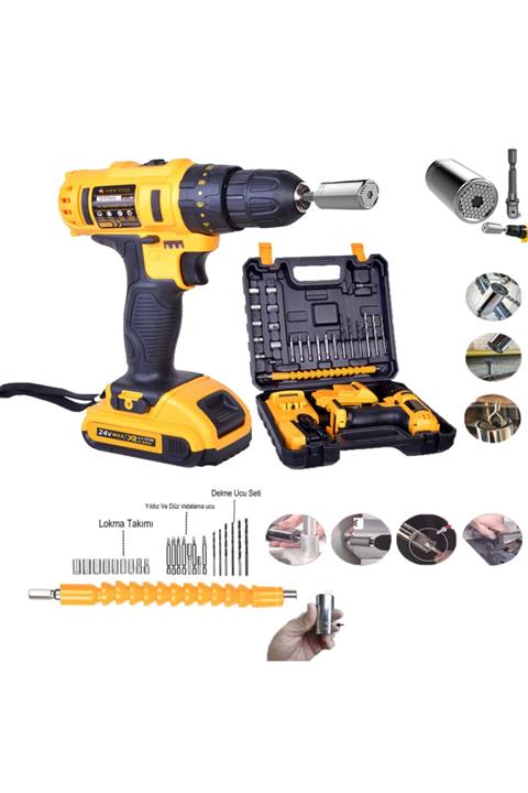 Newstar 24w 5ah Çift Li-on Bataryalı Süper Set Parçalı Darbeli Matkap 7-19 Çok Amaçlı Uc