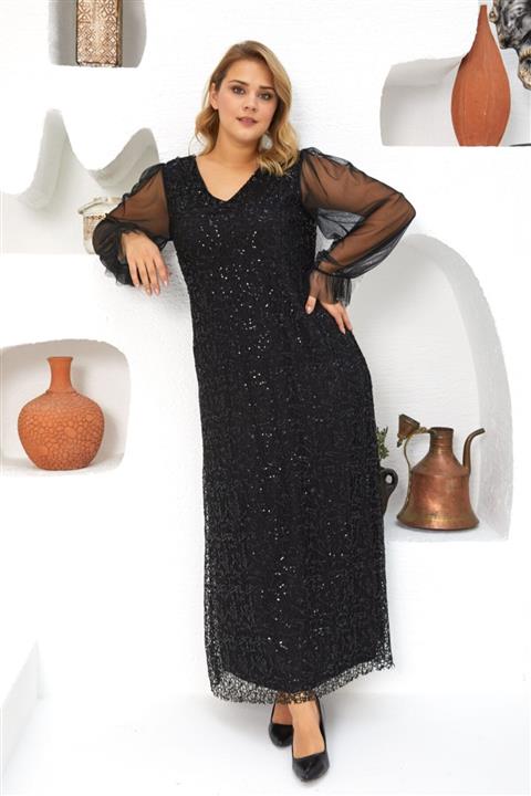 Seamoda Pullu Abiye Elbise Siyah