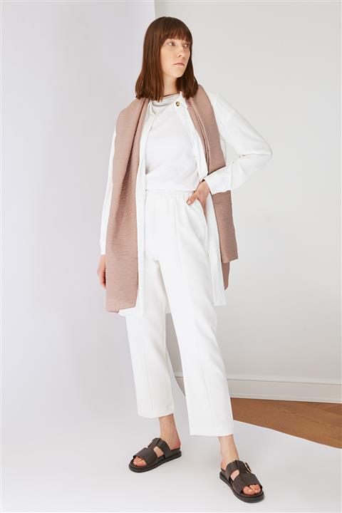Trendyol Modest Beyaz Beli Lastikli Düz Kesim Dokuma Pantolon TCTSS21PL0570