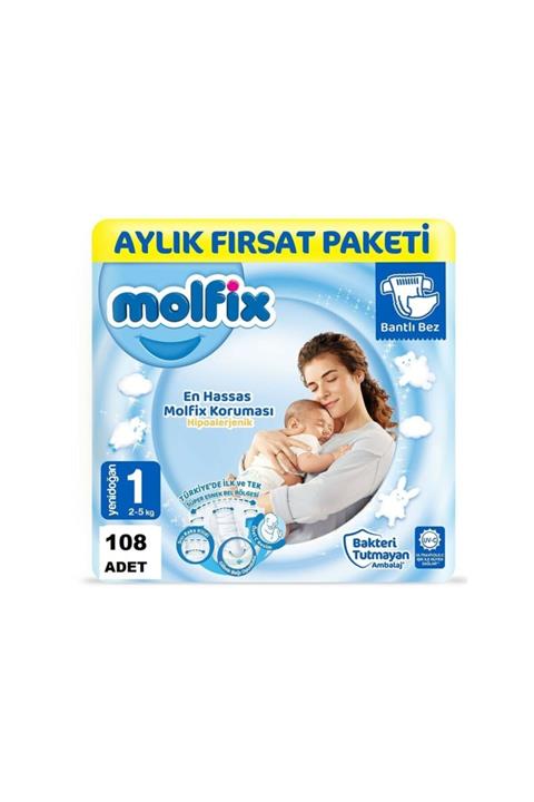 Molfix Yenidoğan 108 Adet Bebek Bezi + 1 Adet Izotonik Sulu Islak Mendil