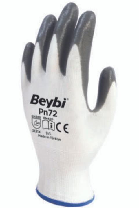 Beybi Nitril Poly Pn72 9 Beden Beyaz Gri Eldiven 12li Paket