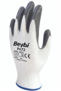 Beybi Nitril Poly Pn72 9 Beden Beyaz Gri Eldiven 12li Paket