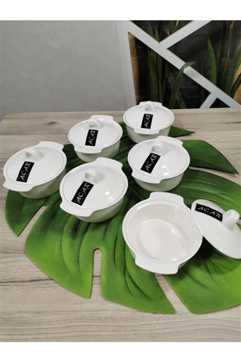 ACAR Bone Porselen 14 Cm 6'lı Kapaklı Mini Tencere