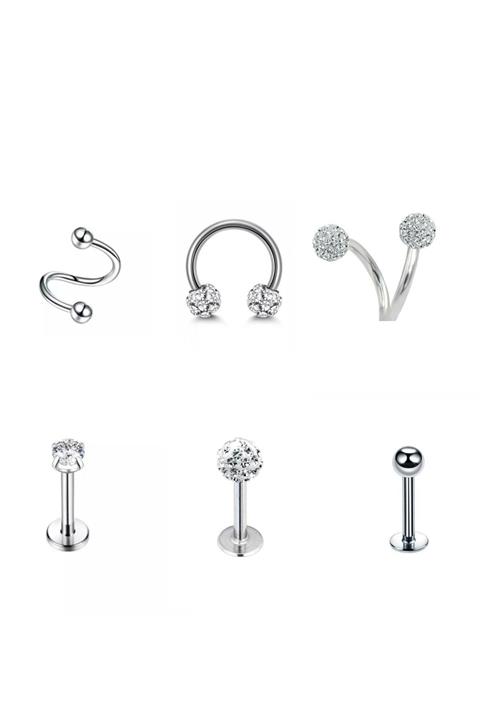 Jaida Moda Gümüş Cerrahi Çelik Tragus Helix 6'lı Set Piercing