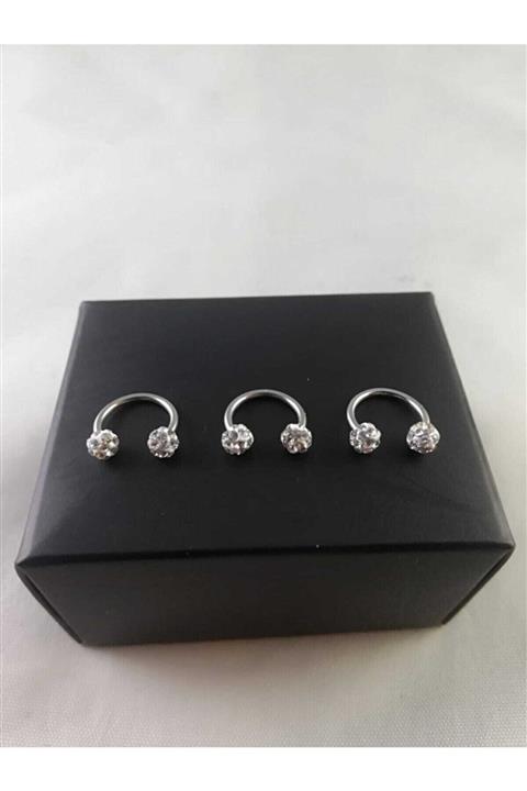 Takıparkxs 316l Cerrahi Çelik Üçlü Set (8mm) Shambala Taşlı Septum Piercing