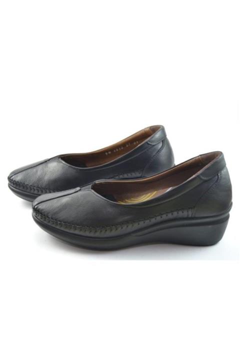 FOREX Kadın Siyah Dolgu Topuk Ortopedik Deri Ayakkabı