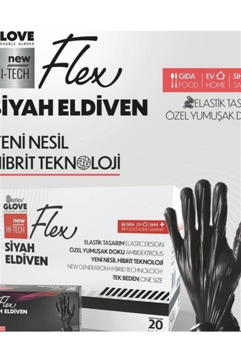 Reflex 100 Adet Pudrasız Tek Kullanımlık Siyah Flex Eldiven Flexsiyah1 20 Li Koli