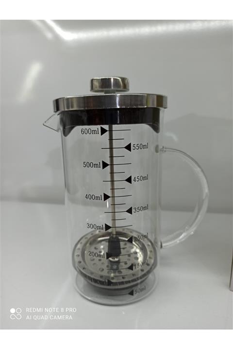EFES HOME French Press Demlik Ölçü Kabı 3in1 Ürün Borosilikat Cam Frenchpress 600 Ml Vira-demlik