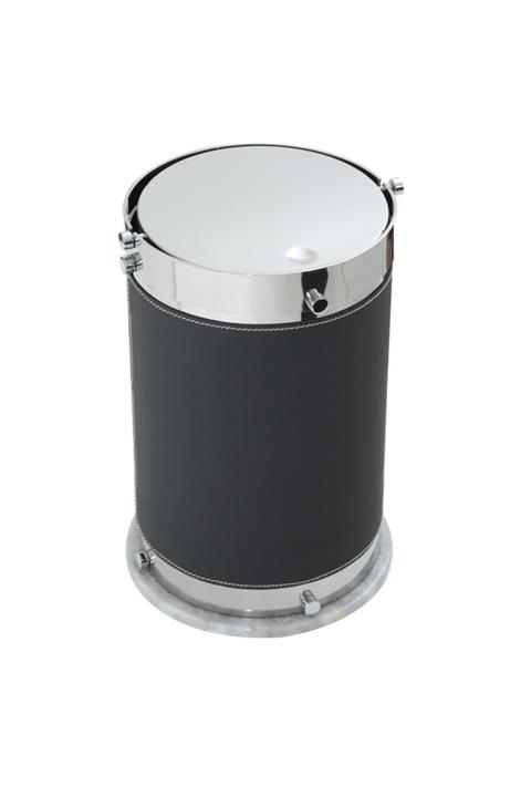 Mayaglory Vogue Serisi Doğal Mermer Taş Deri Yuvarlak Çöp Kovası Siyah Krom Renk 3026