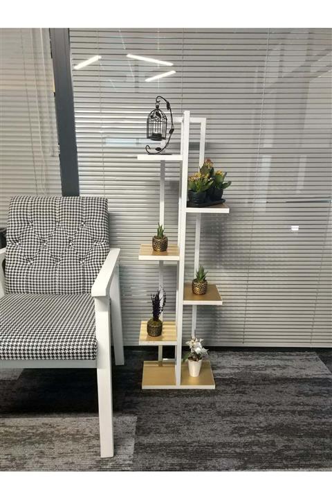 Boss Group Çiçeklik 6 Bölmeli Raf Metal Çerçeveli, Gold Raflı