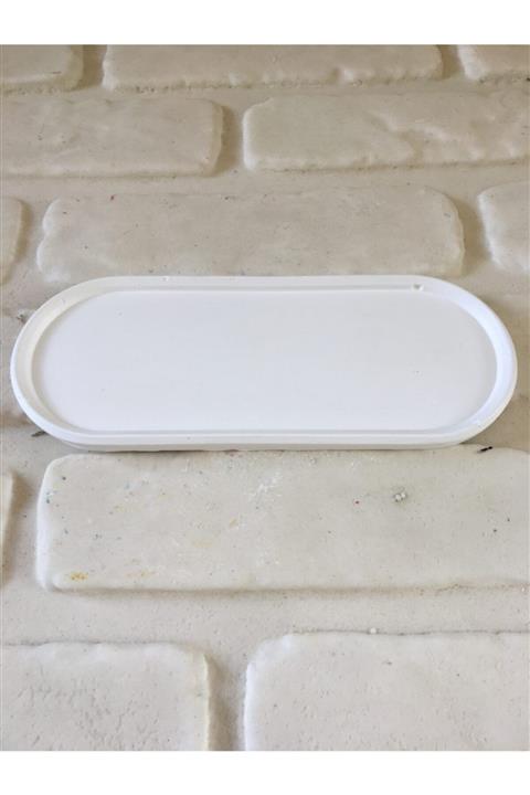 Koala Store Dekoratif Orta Boy Oval Bohem Beton Tepsi Beyaz 23*9*1,5 Cm