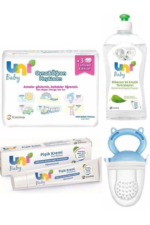 Uni Baby Oyna Öğren Mendil Seti 3 Lü+temizleyici 500 Ml+pişik Kremi 30 Ml+meyve Süzgeci Mavi