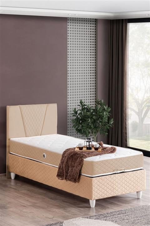 Cesur Baza Menekşe Tek Kişilik Baza Başlık Letto Yatak Seti Krem