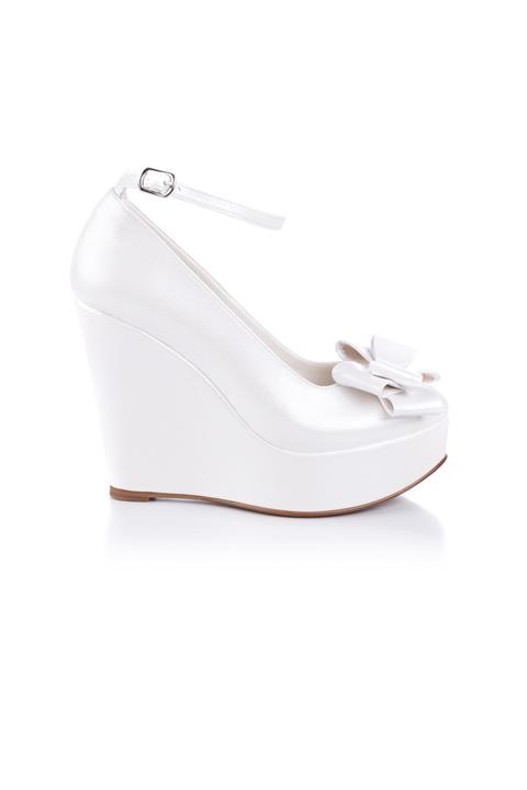 Mello Shoes Kadın Beyaz Dolgu Topuklu Gelin Ayakkabısı