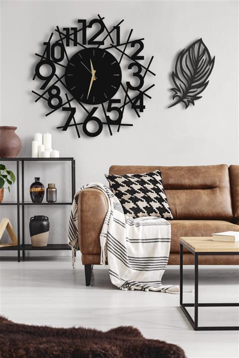 LUPOKRAFT Dekoratif Duvar Saati 50x50cm + Yapraklı Tablo
