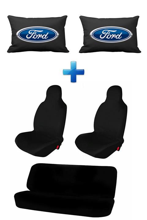 MEZİGARC Fort Grand C-max 2'li Araba Seti Penye Koltuk Koruyucu Kılıf Ve Logolu Araç Boyun Yastığı