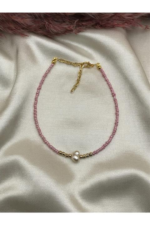 Eylülün Takısı Kadın Pembe Boncuklu Inci Halhal