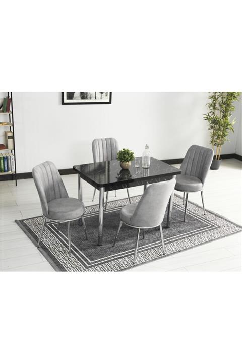 AVVİO Elit Lüks Siyah Mermer Sabit Mutfak Masası-yemek Masası-yemek Masası Takımı