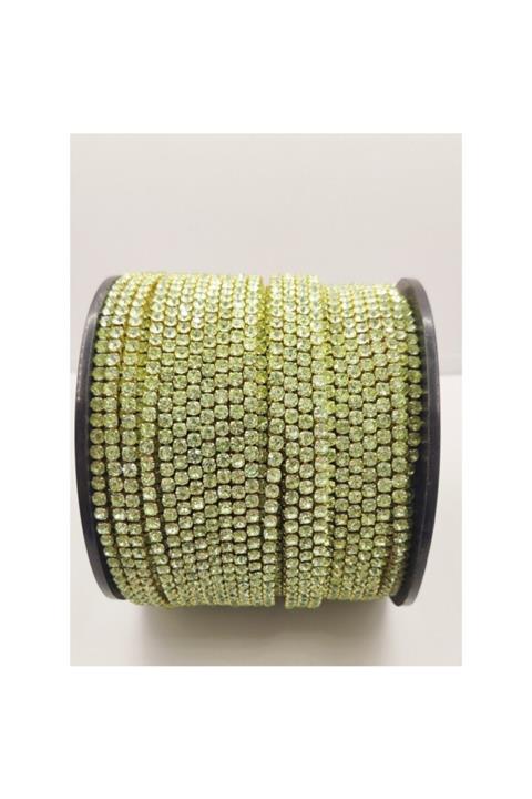 yiğit aksesuar Ss12 3 Mm Kristal Cam Taşlı Sık Şerit Açık Yeşil 2 Metre