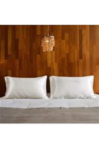 pistore Beyaz Ekru Ipek Saten Yastık Kılıfı 50 X 70 2'li