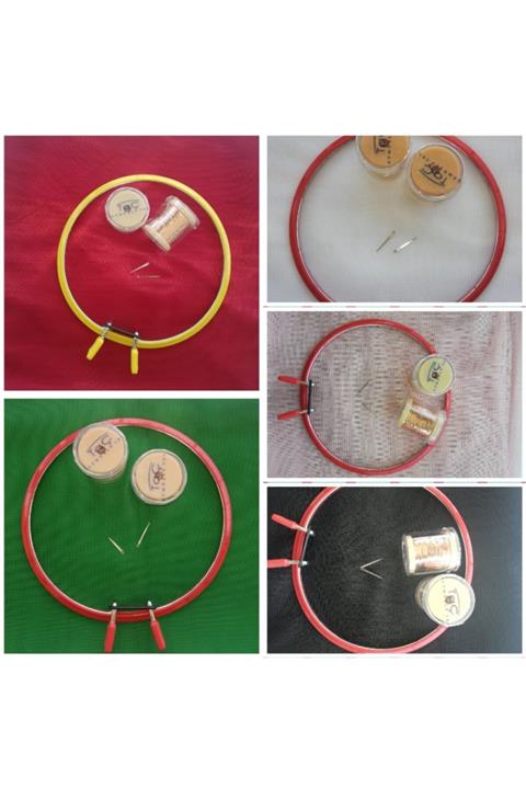 LİLYHOBBYLAND Tel Kırma Başlangıç Kiti (kırmızı Renk Kare Tül, 2 Adet Taç Tel Kırma Teli Ve Büyük Yaylı Kasnak)