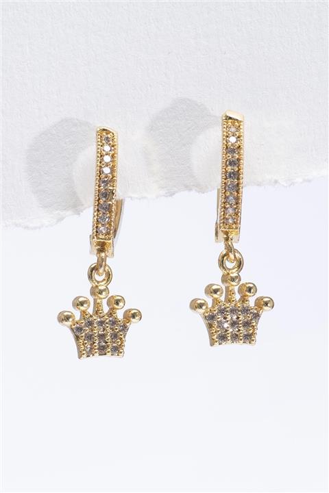 New Obsessions 18 K Altın Kaplama Crown Sallantılı Küpe
