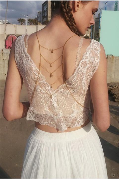 Nishstyle Altın Renk Stance Model Vücut Sırt Dekolte Kolyesi