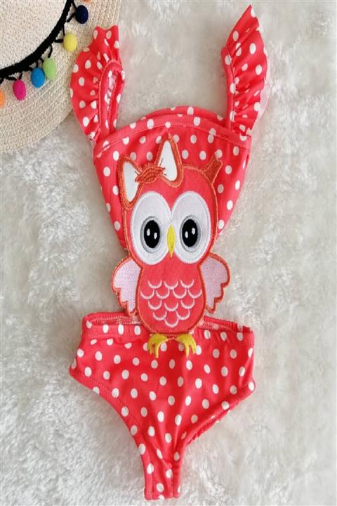 My Kids Wear Kız Çocuk Pembe Baykuş Figürlü Mayokini