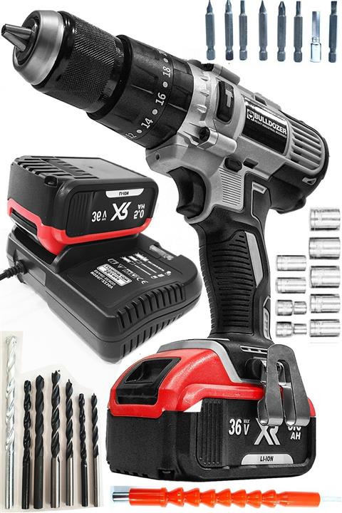 Bulldozer Profesyonel 36v Darbeli Çift Akülü Şarjlı Vidalama Matkap