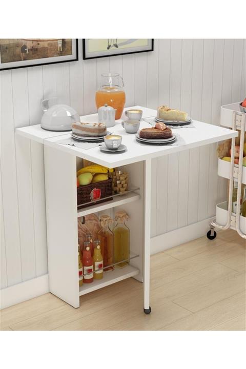 Bayz Tasarım Kapanır Katlanır Masa Dolap Raflı Katlanır Beyaz Duvar Masası