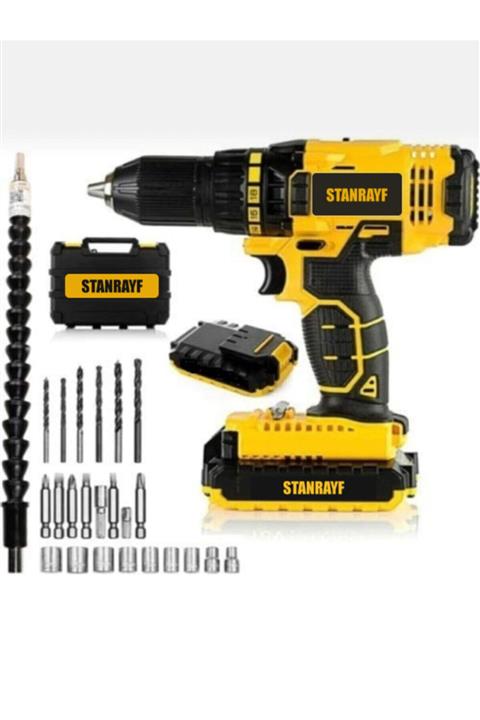 stanrayf 52 W 6ah Germany Lion Otomatik Çelik Şanzman Çift Aklü Darbeli Şarjlı Matkap+27 Pcs Uç Set
