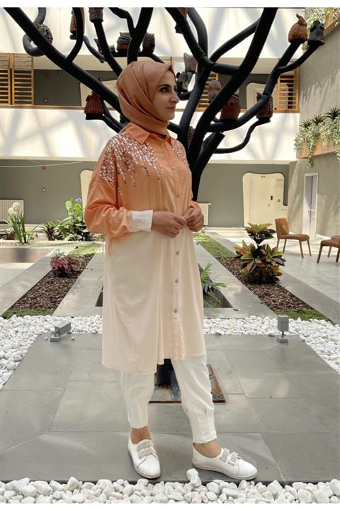 SEE MORE Butik Pamuklu Turuncu Degrade Gömlek