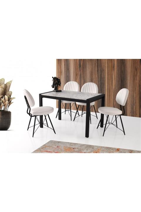 Viento Mobilya Tuğra Beyaz Mermer Desenli Tek Masa