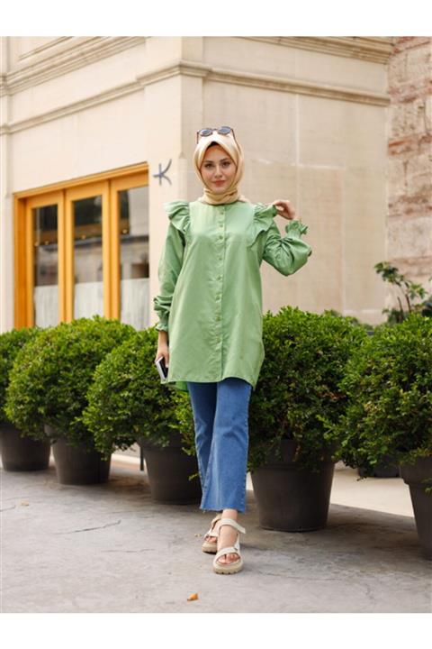 Rimel Moda Fırfır Detaylı Çağla Gömlek