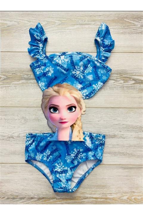 istefani kids Kız Cocuk Elsa Figurlu  Tarz Mayokini