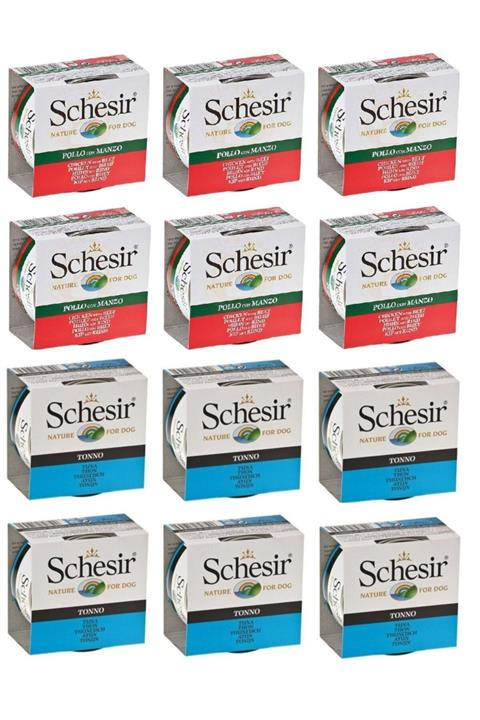 Schesir 2 Çeşit Karma Köpek Konservesi 150 Gr. X 12 Adet