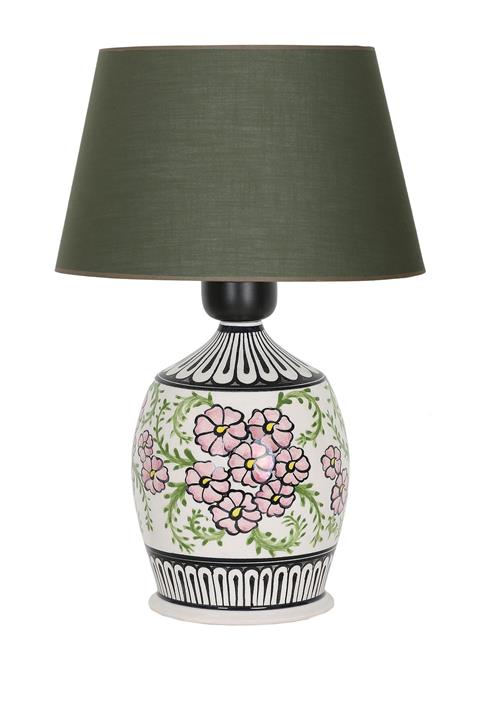 Vinner Pink Flower Seramik Abajur - Konik Haki Yeşil