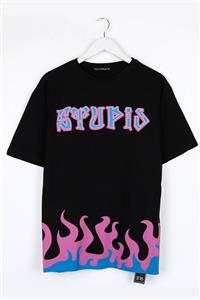 Sekizbiraltı Stupid Baskılı Siyah Oversize Unisex Tshirt