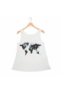 Alfa Tshirt Kadın  Dünya Haritası Travel  Atlet Standart Kesim